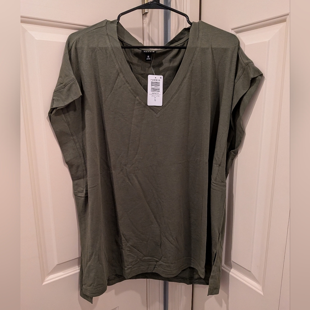 TORRID Olive Short Sleeve V-Neck Tee